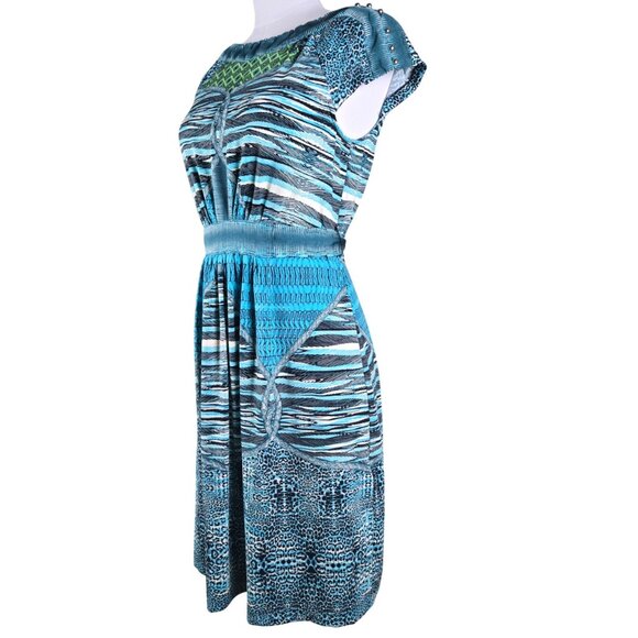 Beige by Eci Turquoise Black Fit Flare Dress 10 Designer Details Turquoise Black - Picture 2 of 14